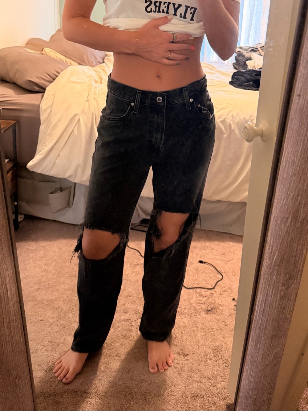 Levi's Black Distressed Boyfriend Jeans with Knee Rips